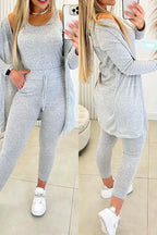 Lux Knit Three Piece Cardigan Tank Leggings Set Women Signature Collection