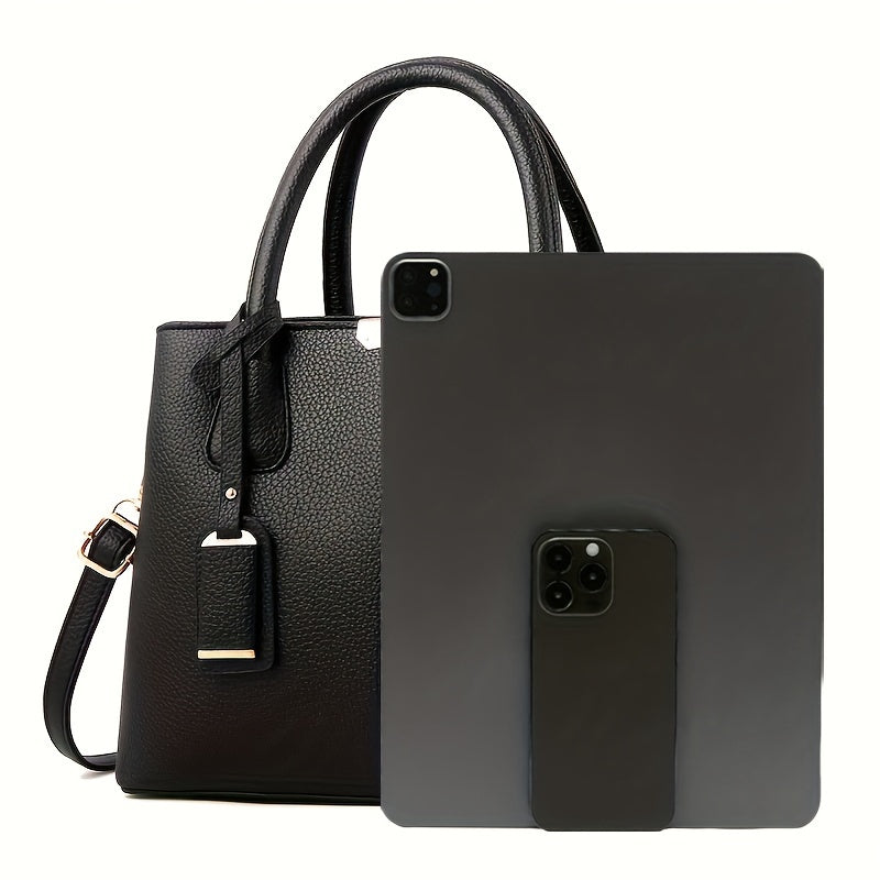 Women's Leather Handbag - Stylish Structured Tote & Crossbody Strap