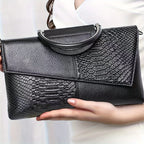 Women's Black Crossbody Bag - Crocodile Flap & Top Handle