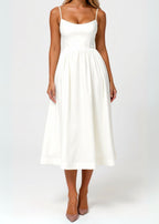 Wedding Guest Dress, Elegant Corset Midi Dress for Women - White, Light Blue, Pink, Purple