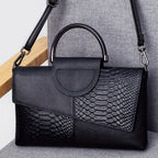 Women's Black Crossbody Bag - Crocodile Flap & Top Handle