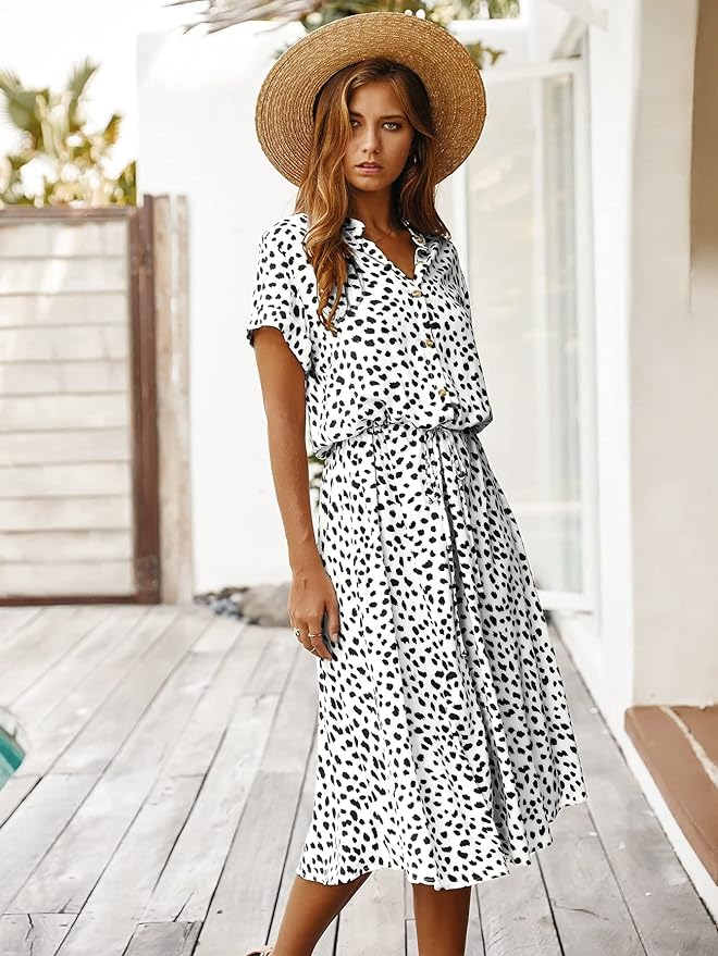 Elegant Short-Sleeve Midi Dress for Women | Clara