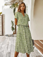 Elegant Short-Sleeve Midi Dress for Women | Clara