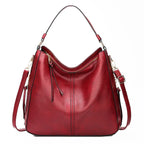 Women's Leather Shoulder Bag - Top Handle & Zip Closure
