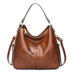 Women's Leather Shoulder Bag - Top Handle & Zip Closure
