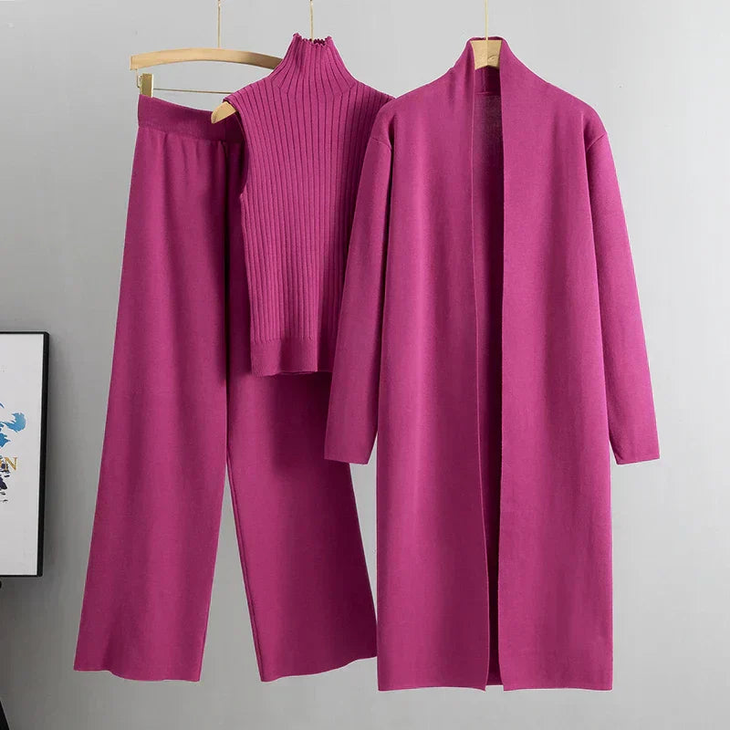 Luxe Knit Three Piece Cardigan and Trousers Set Exclusive