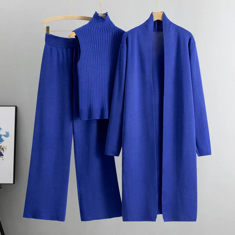 Luxe Knit Three Piece Cardigan and Trousers Set Exclusive