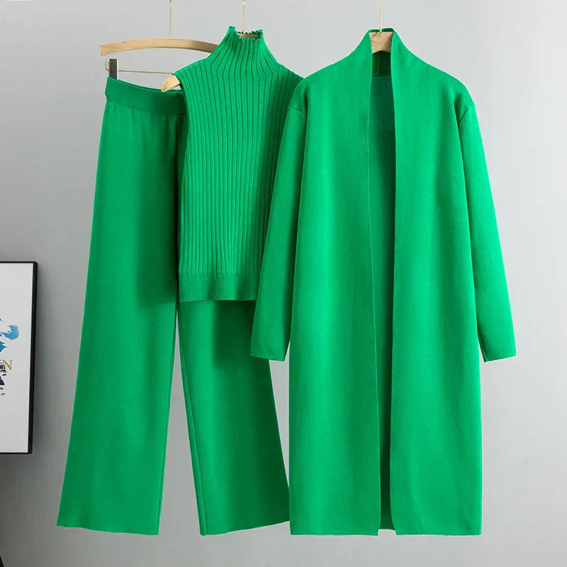 Luxe Knit Three Piece Cardigan and Trousers Set Exclusive