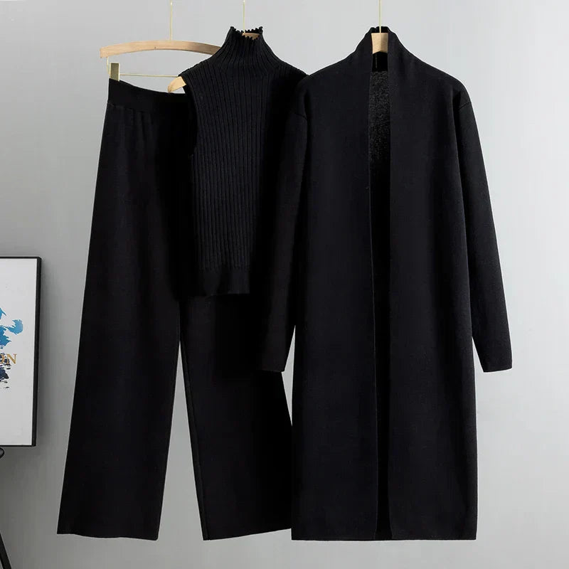 Luxe Knit Three Piece Cardigan and Trousers Set Exclusive