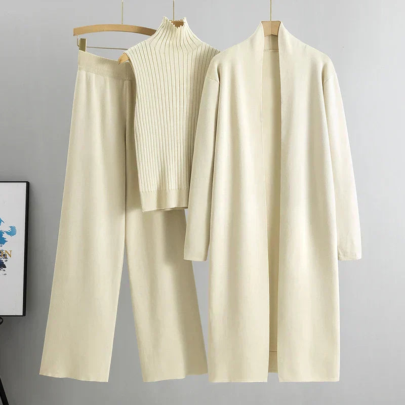 Luxe Knit Three Piece Cardigan and Trousers Set Exclusive