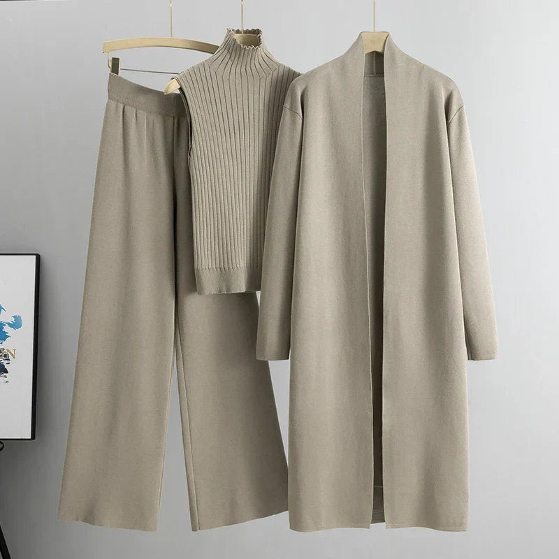 Luxe Knit Three Piece Cardigan and Trousers Set Exclusive