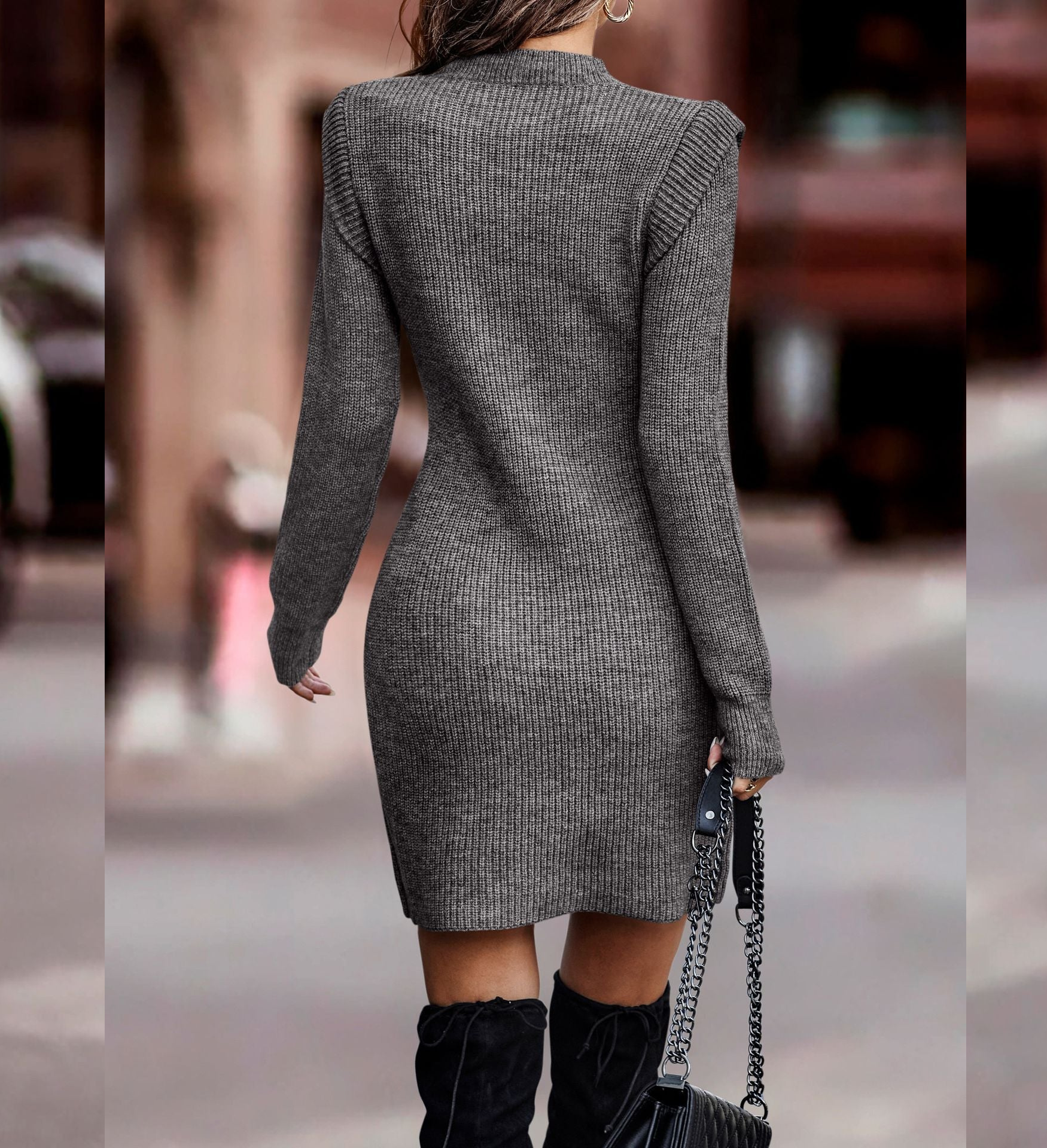 Women's Jumper Dress - Ribbed Texture with Crew Neck