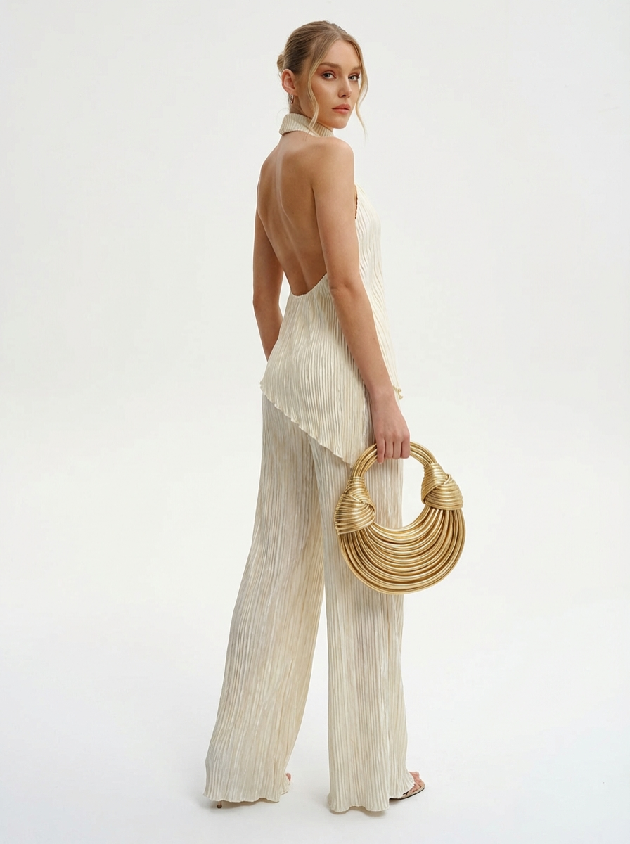 Pleated Fabric Halter Top And Trouser Set Limited Edition Couture Collection