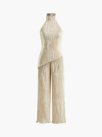 Pleated Fabric Halter Top And Trouser Set Limited Edition Couture Collection