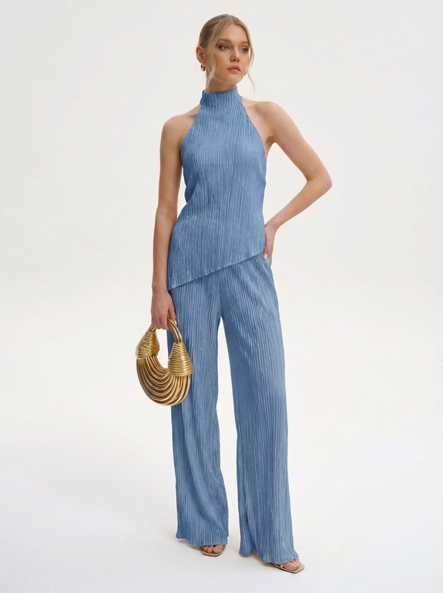 Pleated Fabric Halter Top And Trouser Set Limited Edition Couture Collection