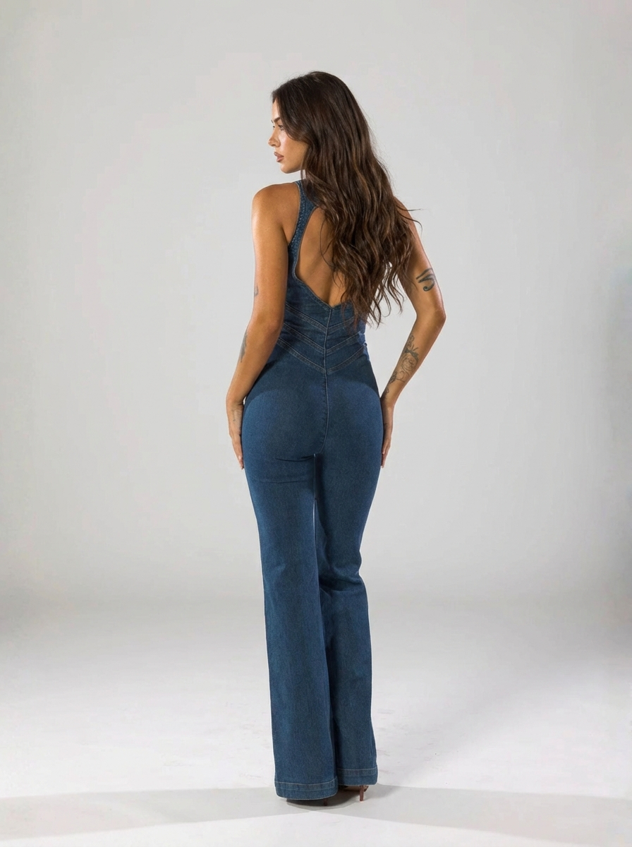 Premium Denim Jumpsuit Heart Back Design Limited Edition