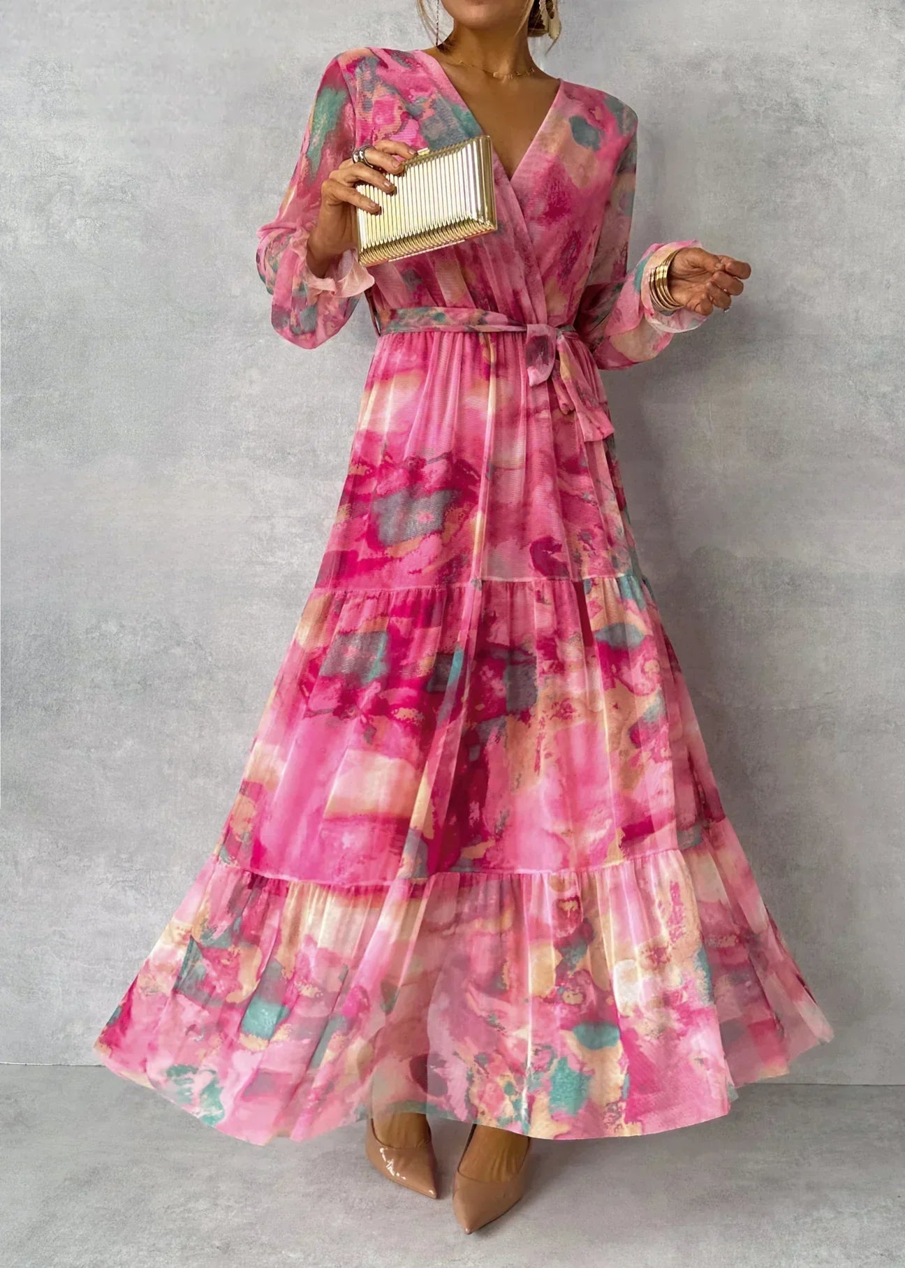 Modern and Casual Pink Long Sleeve Dress for Women
