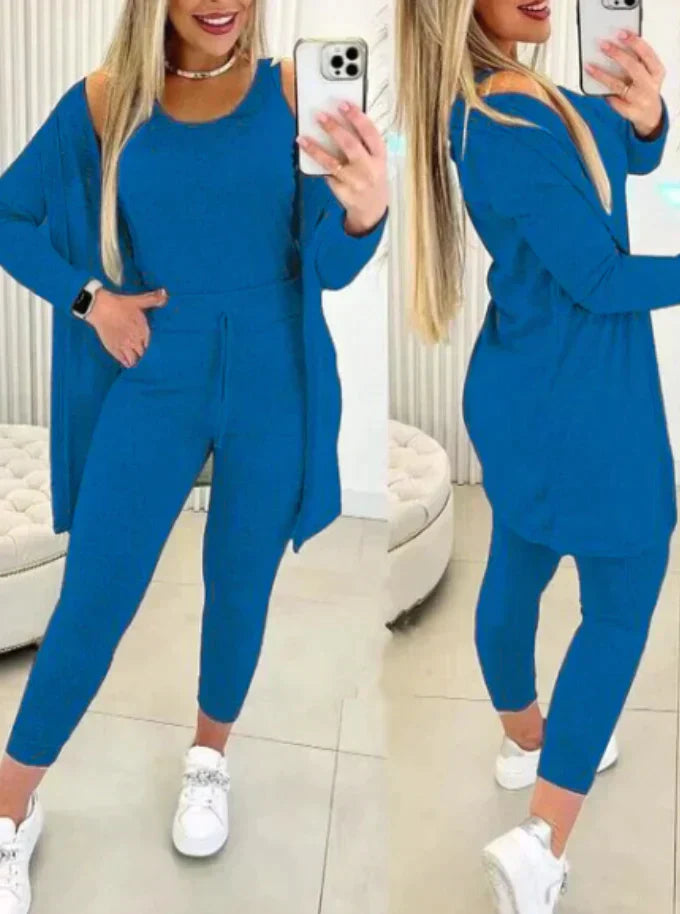 Lux Knit Three Piece Cardigan Tank Leggings Set Women Signature Collection