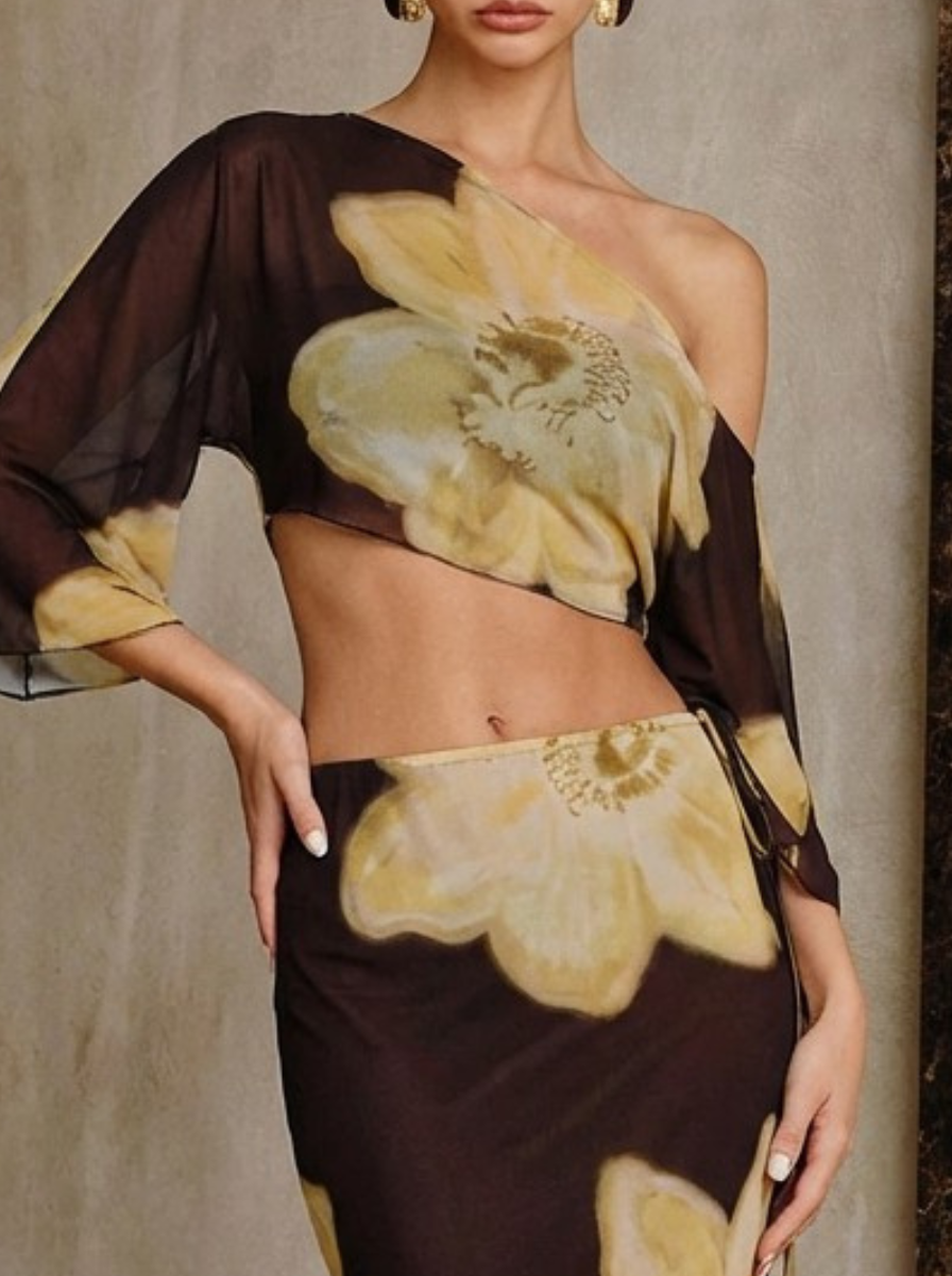 Couture Collection One Shoulder Top And Flowing Skirt Two Piece Set Exclusive