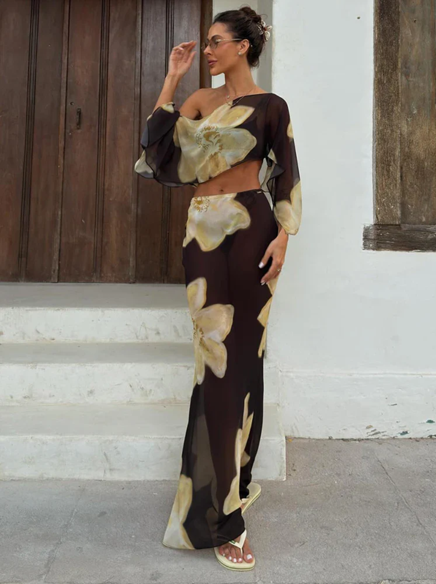 Couture Collection One Shoulder Top And Flowing Skirt Two Piece Set Exclusive