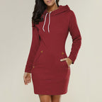 Women's Slim Fit Hoodie Dress - Mini Length with Pockets