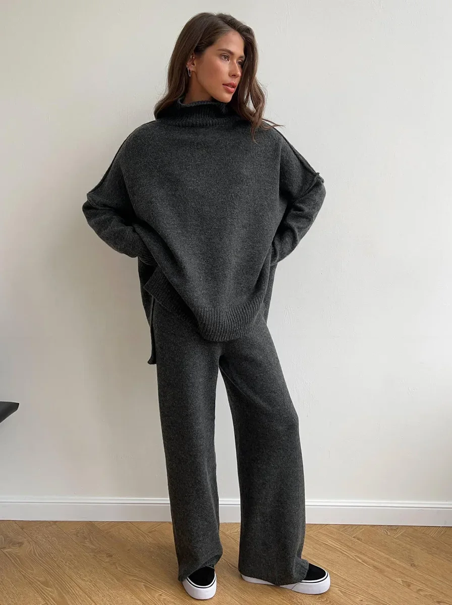 Lux Knit Set Signature Turtleneck Sweater and Wide Leg Pants Exclusive