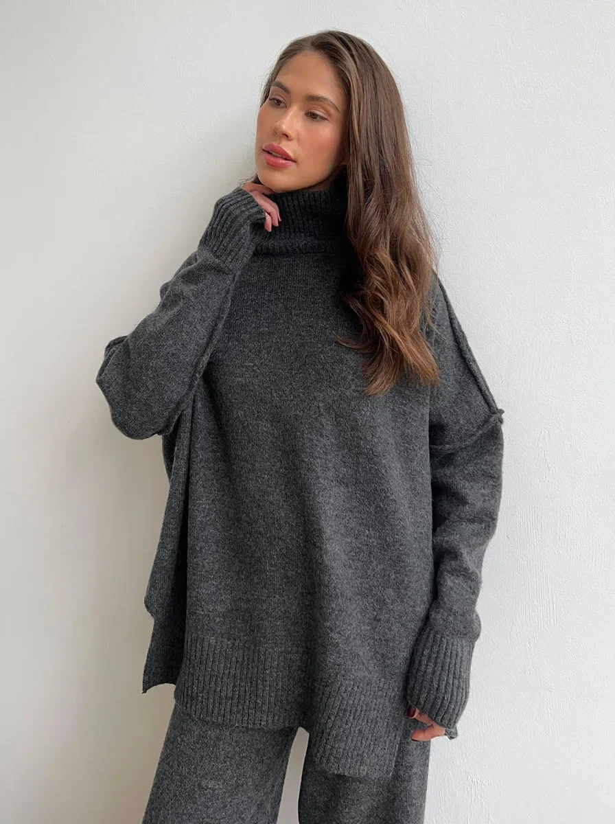 Lux Knit Set Signature Turtleneck Sweater and Wide Leg Pants Exclusive