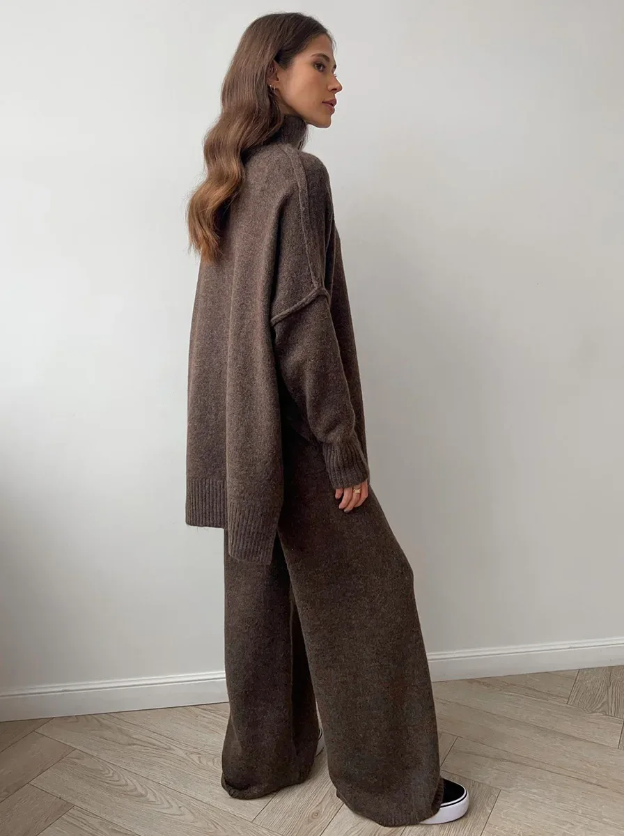 Lux Knit Set Signature Turtleneck Sweater and Wide Leg Pants Exclusive