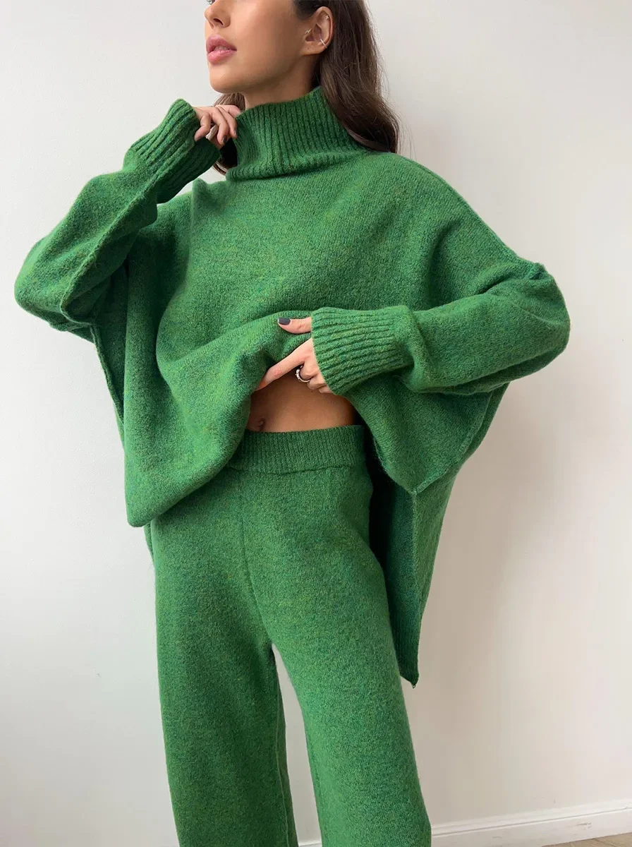 Lux Knit Set Signature Turtleneck Sweater and Wide Leg Pants Exclusive