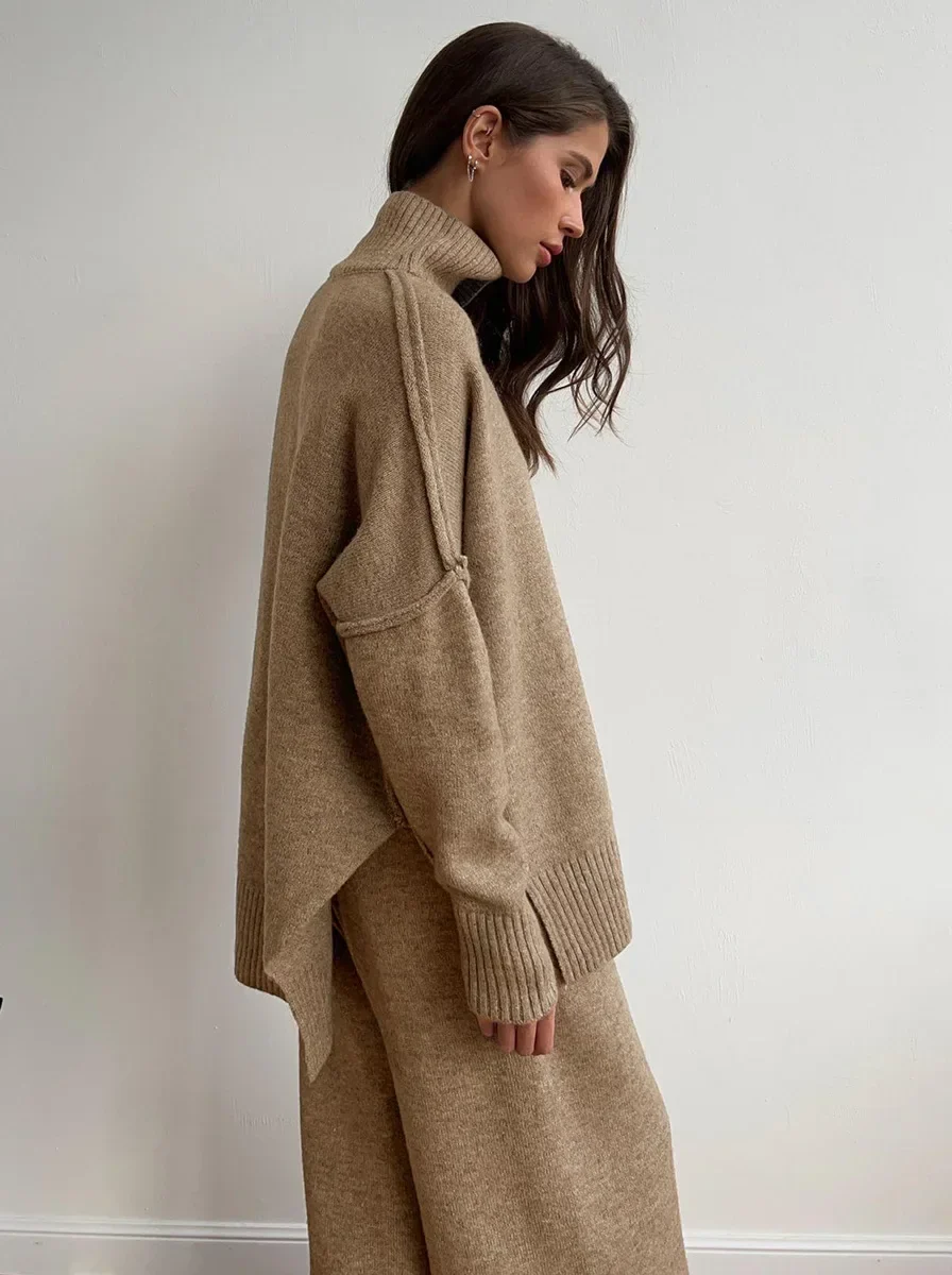 Lux Knit Set Signature Turtleneck Sweater and Wide Leg Pants Exclusive