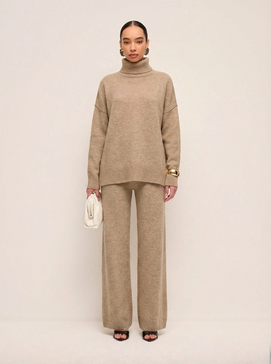Lux Knit Set Signature Turtleneck Sweater and Wide Leg Pants Exclusive