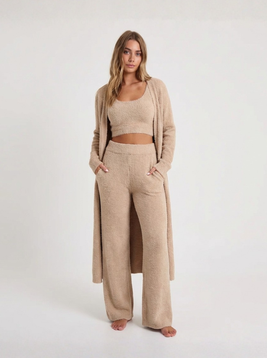 Luxe Fuzzy Knit Loungewear Set Three Piece Limited Edition Collection Exclusive