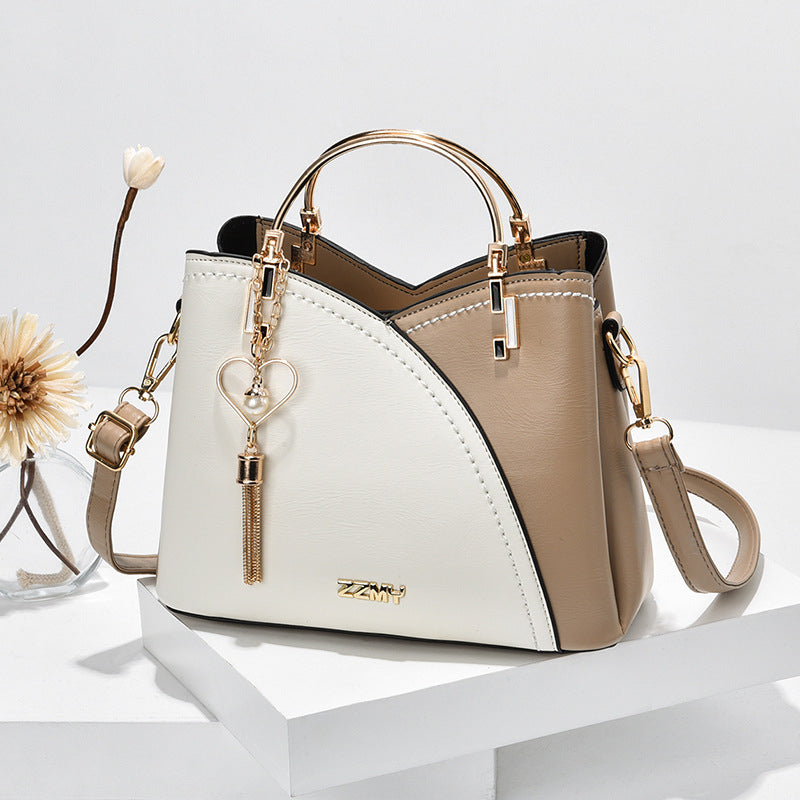Women's Handbag - Colour-Block with Metal Handles