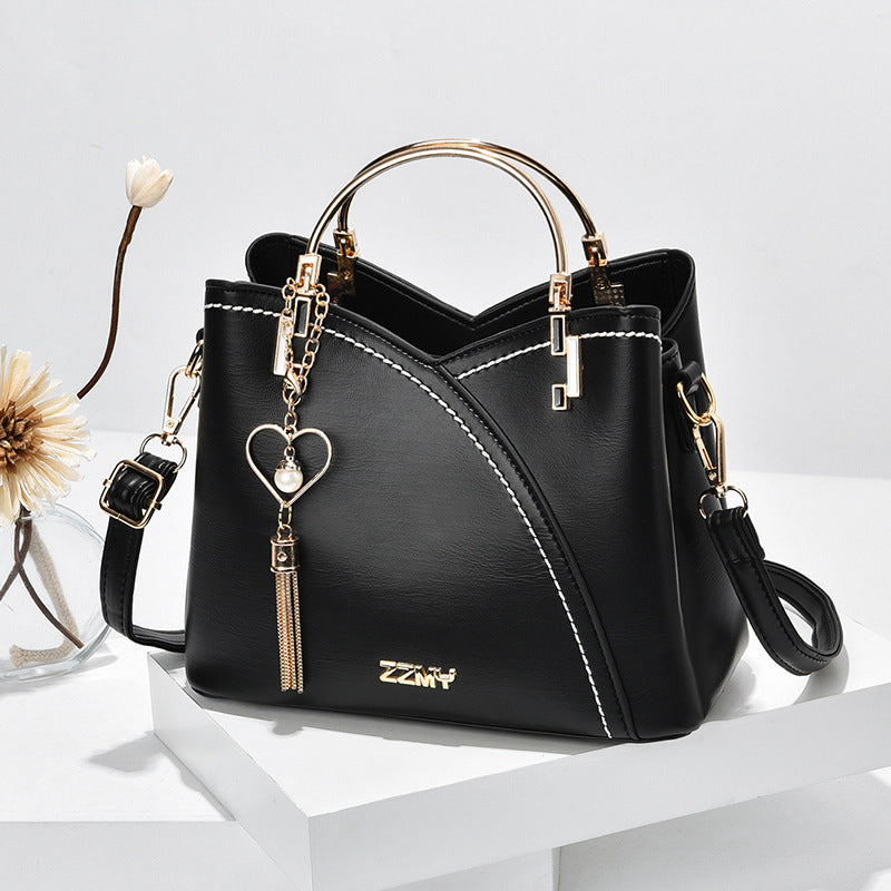 Women's Handbag - Colour-Block with Metal Handles